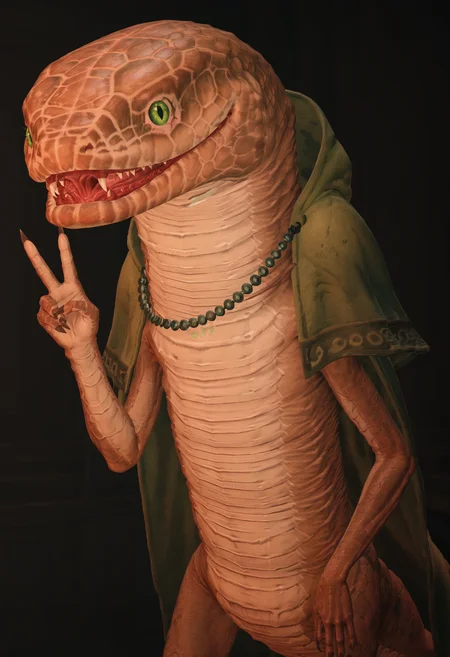 score_9, score_8_up, score_7_up, score_6_up, score_5_up, score_4_up, 1girl, <lora:Zorayas:0.85> solo, no humans, snake, green eyes, monster, scales, teeth, fangs, necklace, jewelry, beads, hood, cloak, looking at viewer, v sign,
blue background, simple background,