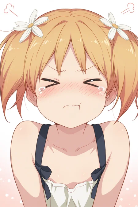 masterpiece, best quality, amazing quality,
<lora:Yuu_IL:1> yuu, 1girl, solo, > <, closed eyes, tears, blush, flower, hair ornament, hair flower, twintails, pout, :t