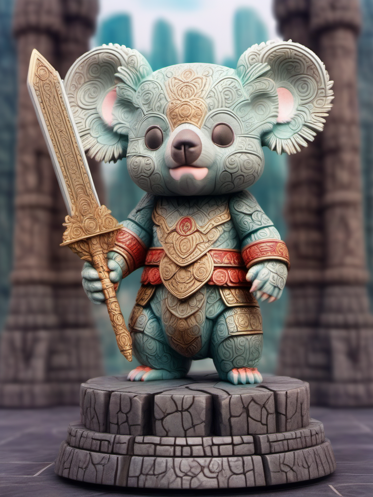 BJ_sanxingdui, solo, koala, 1boy, holding, standing, full_body, weapon, male_focus, sword, holding_weapon, no_humans, holding_sword, furry, furry_male, statue,
photo,8k,intricate,highly detailed,majestic,digital photography,broken glass,hdr,realistic,high definition,
<lora:Sanxingdui_SDXL:0.7>,