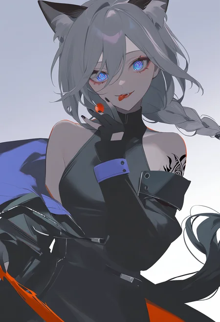 1girl,solo,masterpiece,best quality,newest,recent,
BREAK
artist:ä»æ²¢, solo, 1girl, gloves, animal ears, upper body, looking at viewer, holding, blue eyes, braid, parted lips, weapon, antlers, purple background, deer ears, fur trim, holding weapon, long hair, jacket, hair between eyes, shirt, sword, smile, black jacket, tattoo, open clothes, coat, black gloves, simple background, gradient, gradient background, holding sword, open jacket, single braid, bangs, monochrome, off shoulder,1girl, tongue out, tongue, tail, red eyes, solo, black dress, dress, green background, animal ears, long hair, cat ears, white hair, cat tail, ringed eyes, cleavage, black tail, nail polish, hitodama, breasts, simple background, @_@, fire, hair ornament, :p, looking at viewer, bangs, limited palette, kaenbyou rin, black nails,