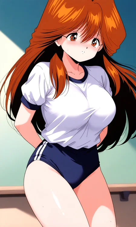 general,highres, ultra-detailed,very aesthetic,best quality , BREAK <lora:Kawai_Iyona_magical_taruruuto-kun_Ver2.0_IS:1>
Kawai_Iyona, 1girl, solo, long hair, brown hair, brown eyes, bangs, large breasts, hair between eyes,
gym uniform,white shirt, dark blue buruma,