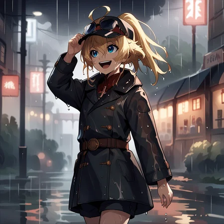 score_9, score_8_up, score_7_up,
TanyaDegurechaff, dark tunic clothing style, 1girl, solo, long hair, bangs, blue eyes, blonde hair, long sleeves, hair between eyes, standing, ponytail, ahoge, sidelocks, cowboy shot, outdoors, belt, blurry, coat, wet, cross, rain, wet hair, score_9, source_anime,cap,thisrt,shorts,sunglasses,mad expression,hands in the air,laughing
,<lora:TanyaPonyV2:0.8> <lora:LowKeyLightsPony:0.4> LowKeyLights