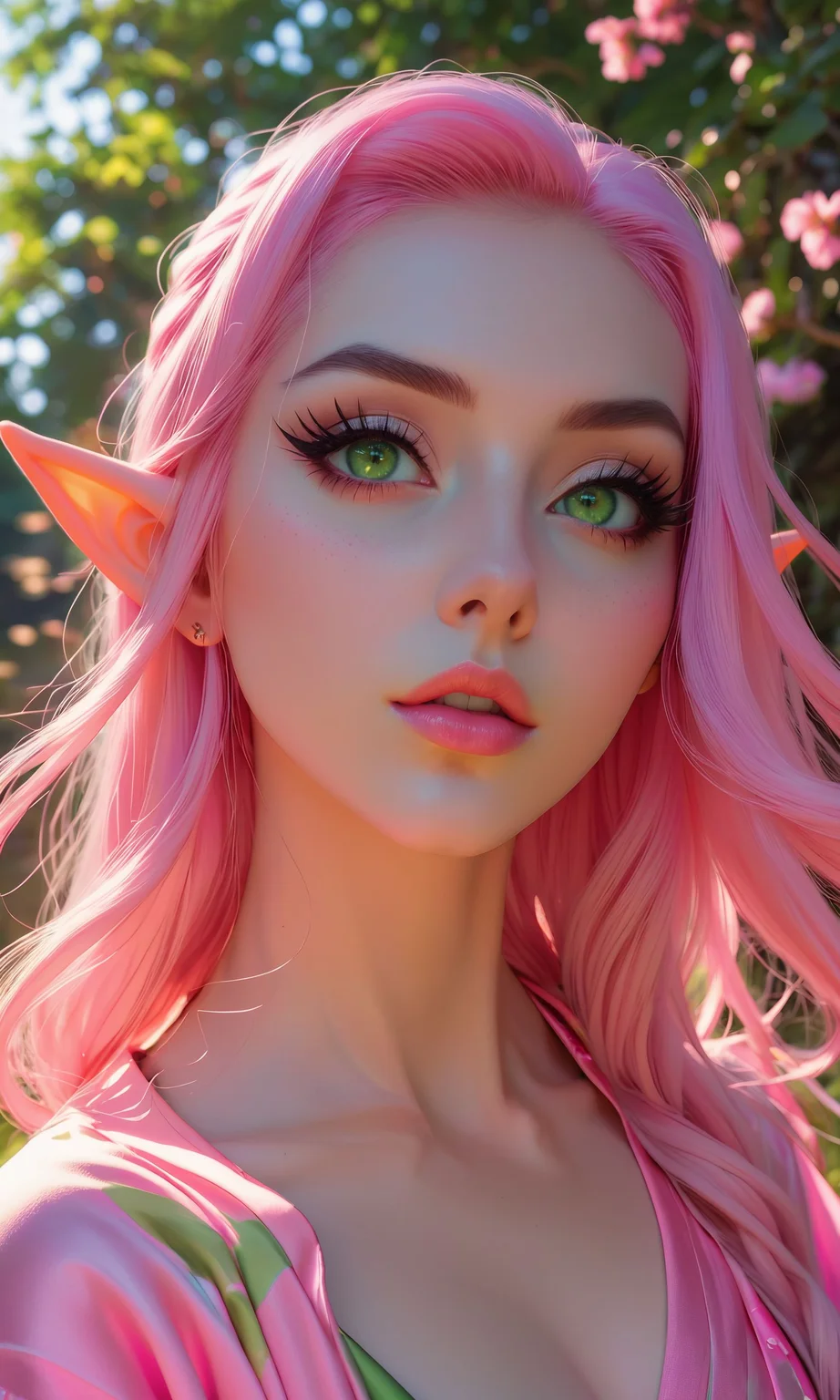 score_9, score_8_up, score_7_up, close-up, 1girl, solo, sexy elf woman, perfect face, thick eyeliner, small breasts, long straight pink hair, green eyes, wearing sexy kimono, nsfw, cowboy shot, dynamic pose, dynamic angle, volumetric lighting, cinematic lighting, outdoors, zen garden [<lora:g0th1c2XLP:0.5> <lora:incase-ilff-v3-4:0.5> <lora:Expressive_H:0.5> <lora:Pony_DetailV2.0:1> g0th1c, expressiveh ::0.5]