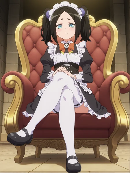 best quality,amazing quality,detailed eyes,solo,anime,<lora:Toxico Dannarv4:1>,toxico dannar,full body,maid,crossed legs,