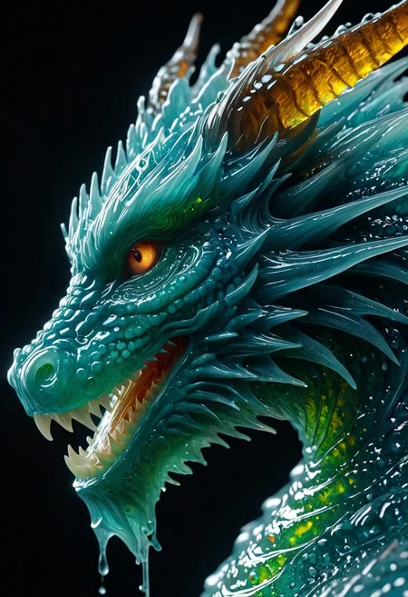 Close-up , Cinematic move film still of a translucent Dragon, portrait, made out of slime, 4k , 8k , UHD