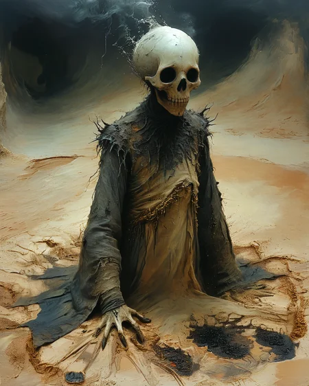 evil lich emerging from the sand at an oasis, casting a spell, water, reflections, <lora:NicolaSamori:0.8> in the style of Nicola Samori, <lora:XSfenlie:1> fenliexl, <lora:xl_more_art-full_v1:0.7>, <lora:add-detail-xl:0.5>