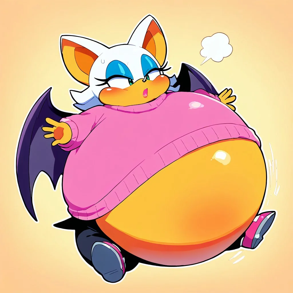 Rouge the Bat, sitting, big belly,
Sweater, demin