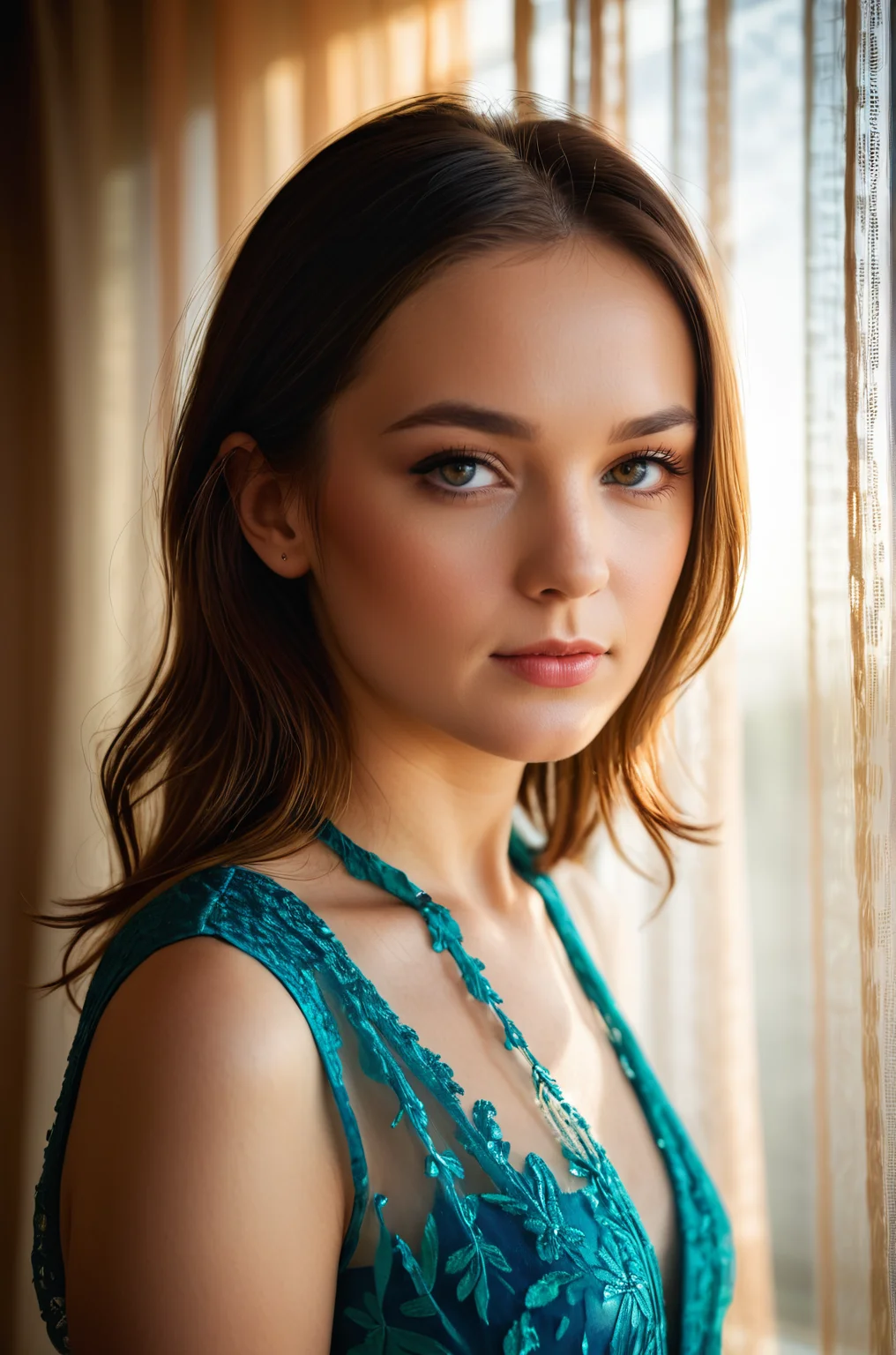 breathtaking portrait photo of a woman, behind transparent curtains, volumetric lighting <lora:S4ndr4_mm4:0.8> S4ndr4 . award-winning, professional, highly detailed