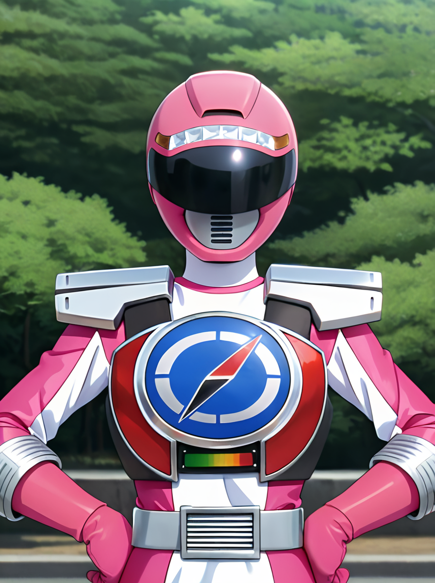 masterpiece, best quality, amazing quality, very aesthetic, absurdres, newest, anime screenshot,   <lora:GoGo_Sentai_Boukenger_CharacterPack:1>tectopink, robot, solo, tectpnk helmet, tectpnk armor, tectpnk bodysuit, breasts, pink skirt, tectpnk belt, tectpnk gloves,,simple background, , white background, upper body, looking at viewer,  hands on own hips,
