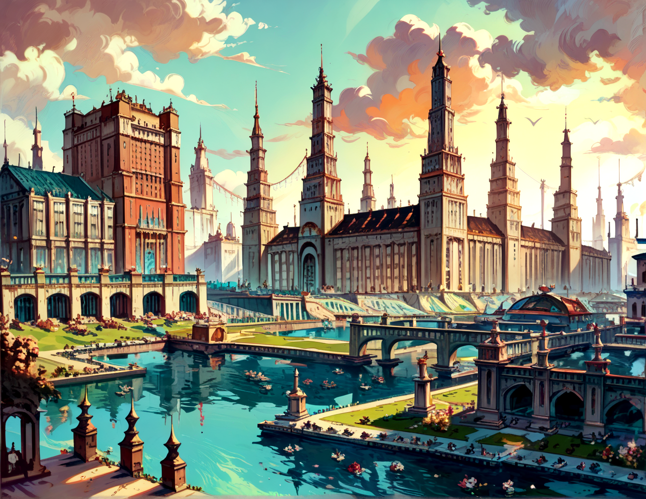score_9, score_8_up, score_7_up,
<lora:Soviet_Gothic_(Architecture)_(Pony)_(AD):0.8> Soviet Gothic, monumental architecture, architecture, city, cityscape, scenery, building, skyscraper, 
8K, In'ei, chiaroscuro, rim lighting, perfect depth of field shot, beautiful, subsurface scattering, idealized city, wide beautiful boulevards, busy city center, parks and manicured lawn areas, large parks, plazas, detailed fluffy anime clouds, skyscrapers, made out of limestone, gothic style, photographic realism, soft lighting, soft shading,  art by Thomas Kinkade, Soviet, Communist, 
BREAK zPDXL, zPDXLxxx, <lora:wowifierXL:0.2> art by mooncryptowow <lora:sdxl_lightning_8step_lora:0.4> <lora:detailed_notrigger:0.5>