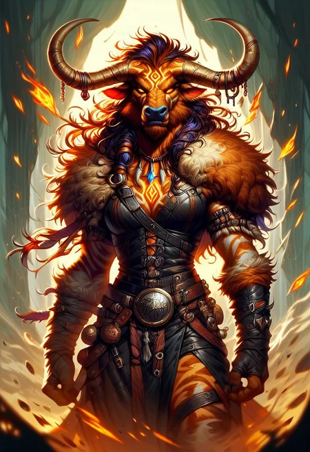 score_9, score_8_up, score_7_up, a tauren shaman, leather clothing, Flashfire glowing runes
