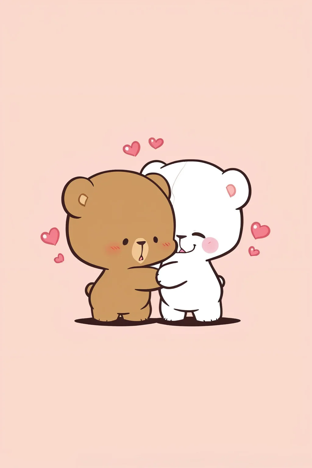 zPDXL, <lora:Character_Milk_and_Mocha:1>, cute, chibi, mocha (brown bear), milk (white bear), simple background, 2boys, hug, heart