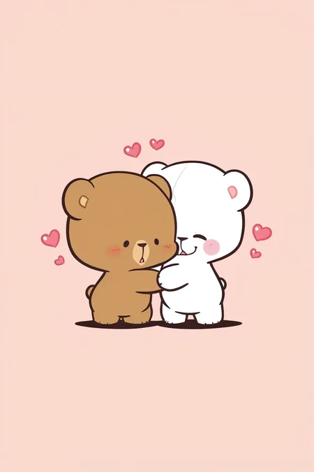 zPDXL,  <lora:Character_Milk_and_Mocha:1>, cute, chibi, mocha (brown bear), milk (white bear), simple background, 2boys, hug, heart