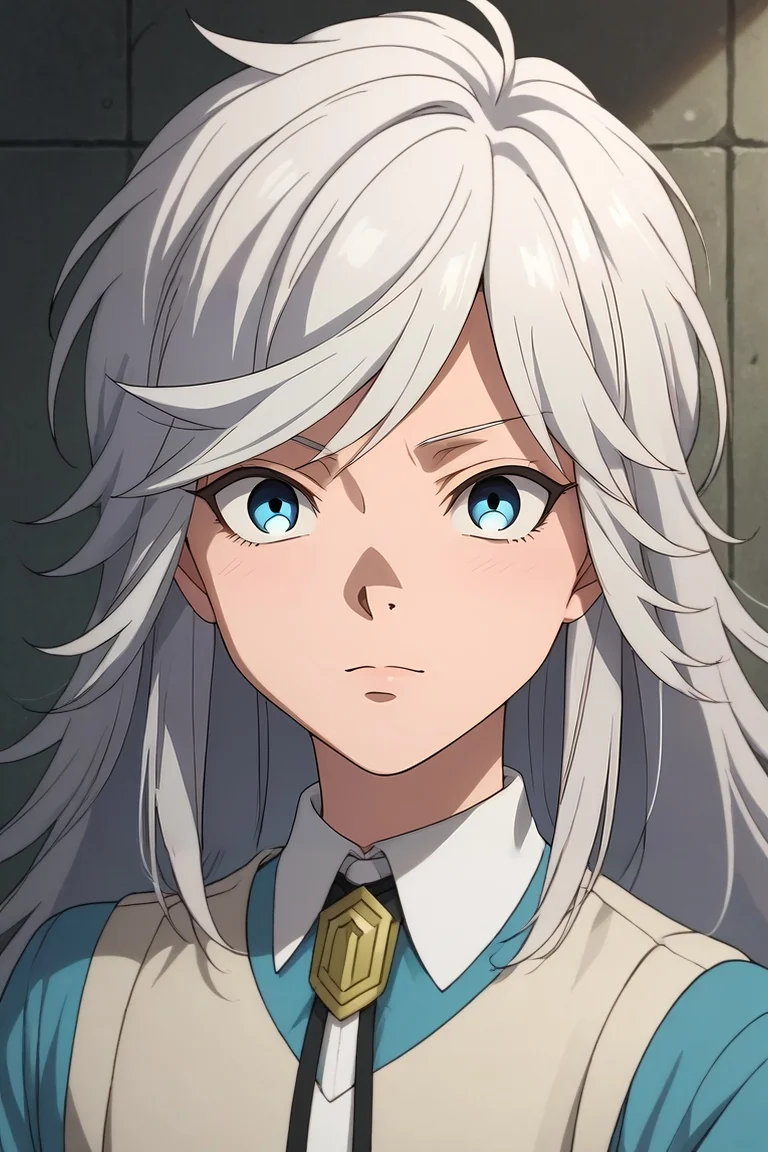 score_9, score_8_up, score_7_up, source_anime, rating_safe, intricate details, semi-realistic, looking at viewer, , 1boy, solo, male focus, <lora:akira_kemono_jihen_pony:0.76>, akira_kemono_jihen, white hair, blue eyes, long hair, bangs, , , <lora:sdxl_lightning_8step_lora:1>