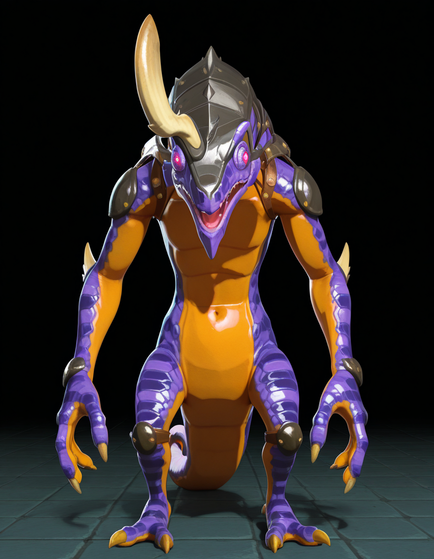 Masterpiece, high-res, 2k, best quality, 3d, 1monster ,  purplelizalfos, <lora:lizalfos_illus-000040:1>