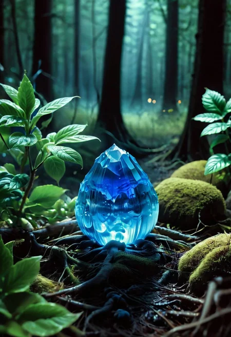 (8k analog nature photography:1.2), (a beautiful landscape:1.1) Extreme realism,  Insanely realistic, with a river in the distance, shiny sapphire (crystal:1.2) berries ,<lora:Bio-Luminescence:1> bioluminescent, glowing, focus on the fruit.  bioluminescent, glowing, detailed , detailed style, perfect, Night, darkness,
