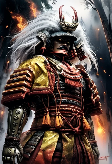 score_9,score_8_up,score_7_up,
Male illustration,50 years old,mature man,ambitious,beast-like sharp gaze,chubby but muscular,Japanese samurai,16th century,dramatic lighting,high contrast,decorative,atmospheric,haunting beauty,texture,(dynamic angle),round face,black,gray,red,yellow,
bust up,l,splash art,highly detailed illustration,trending on Artstation,paint splashes,perfect composition,watercolor,sharp focus,intricate details,highly detailed,
White background,mustache(1.3),windy,dynamic pose,dynamic angle,real,realstic,
Watercolor,<lora:BDpony_TakedaShingen_V1:0.9>,Takeda Shingen,As swift as the wind,as quiet as a forest,as encroaching as fire,as unmoving as a mountain,
<lora:Midjourney_5:0.6>,<lora:WaterColorV3:0.8>,