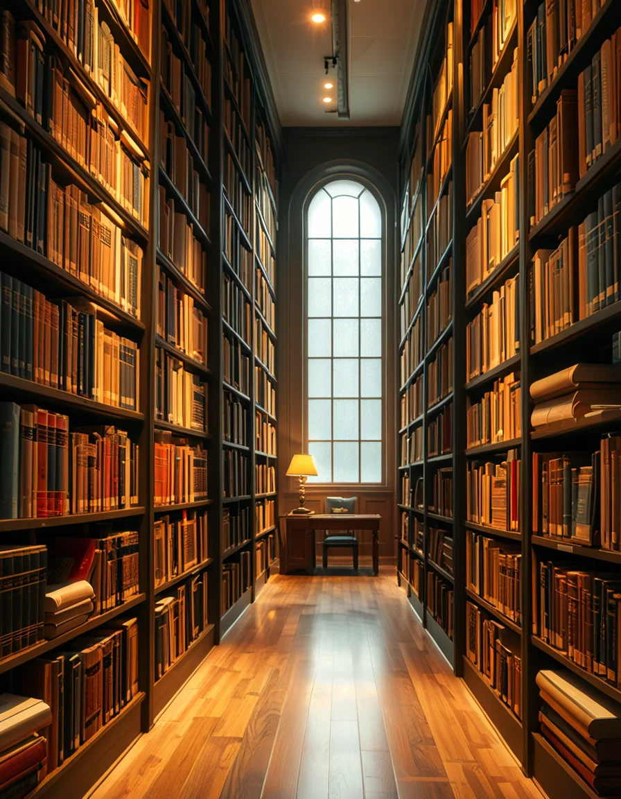 A quiet and well-organized aisle in a grand university library, lined with tall wooden bookshelves filled with countless books of various sizes and colors. The aisle is illuminated by soft, warm lighting from overhead lamps, casting a gentle glow on the polished wooden floor. A cozy reading nook with a wooden chair and a small desk is tucked into a corner, with an open book resting on the surface. The background features large arched windows letting in natural daylight, adding a serene and scholarly atmosphere. The perspective of the image leads down the aisle, creating depth, with book titles slightly visible on the spines. The ambiance is peaceful, evoking a sense of knowledge and intellectual curiosity.
<lora:SDXLFaeTastic2400:0.4> <lora:extremely_detailed:0.4> extremely detailed, <lora:University_Library_41sl3:1>,University Library 41sl3, Masterpiece,best quality,hi res,8k,hi res,8k,award winning,(sharp focus, intricate, highly detailed),