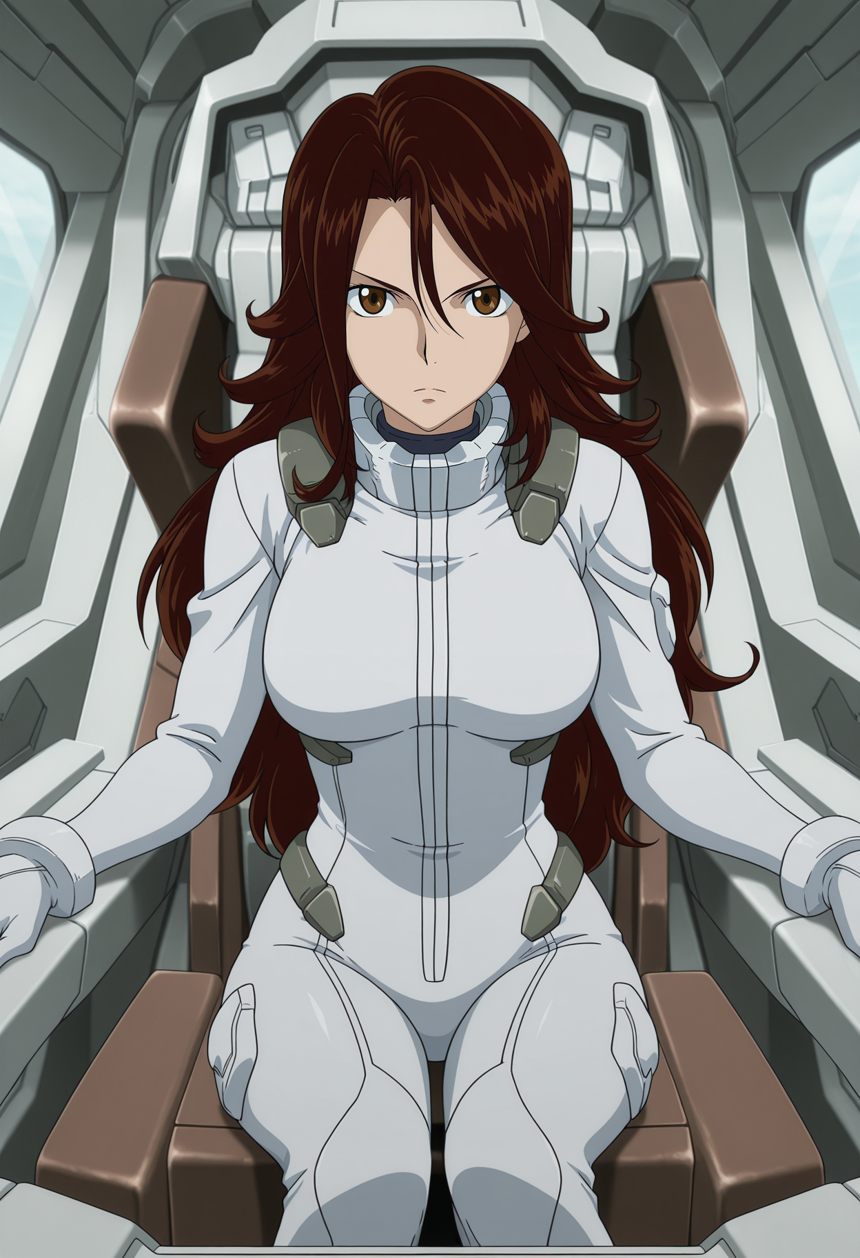 1girl,solo,mm,mature female,brown hair,long hair,brown eyes,large breasts,anime coloring,
pilot suit,sitting,cockpit,looking at viewer, serious,
,masterpiece,best quality,amazing quality,<lora:Sumeragi_Lee_Noriega-Gundam_00_Season1:0.8>