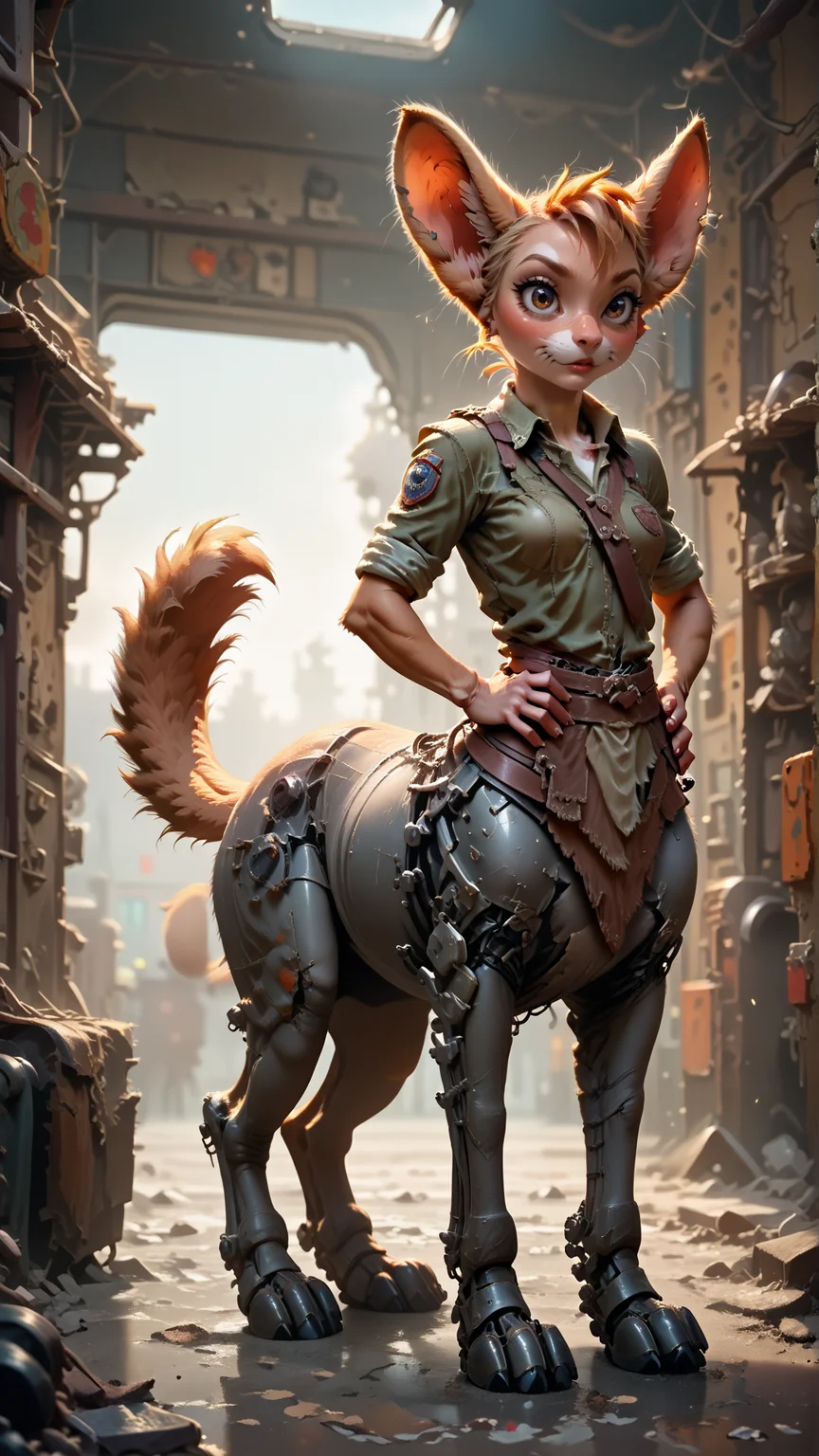 score_9, score_8_up, score_7_up, score_6_up, <lora:CentaurPDXL:1> centaur, feline centaur, Tramp (from "Lady and the Tramp"), , (blushing:0.3), in location: mechanical zoo, full body, Hands on Hips