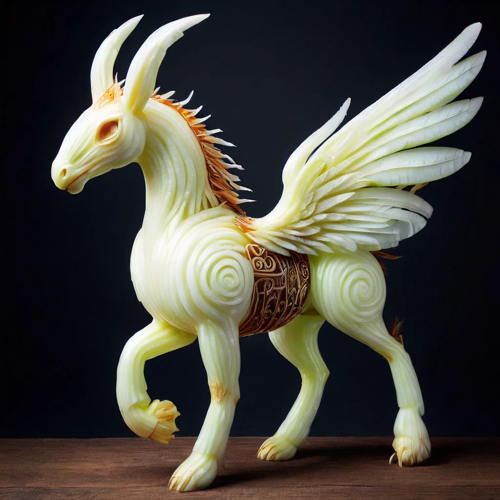 onionstyle<lora:onionstyle:1>, massive serpentine mycelium bohemian equine creature, clawed appendages, short-tailed, feathers, icarus wings (enchanted wings made from wax and feathers),