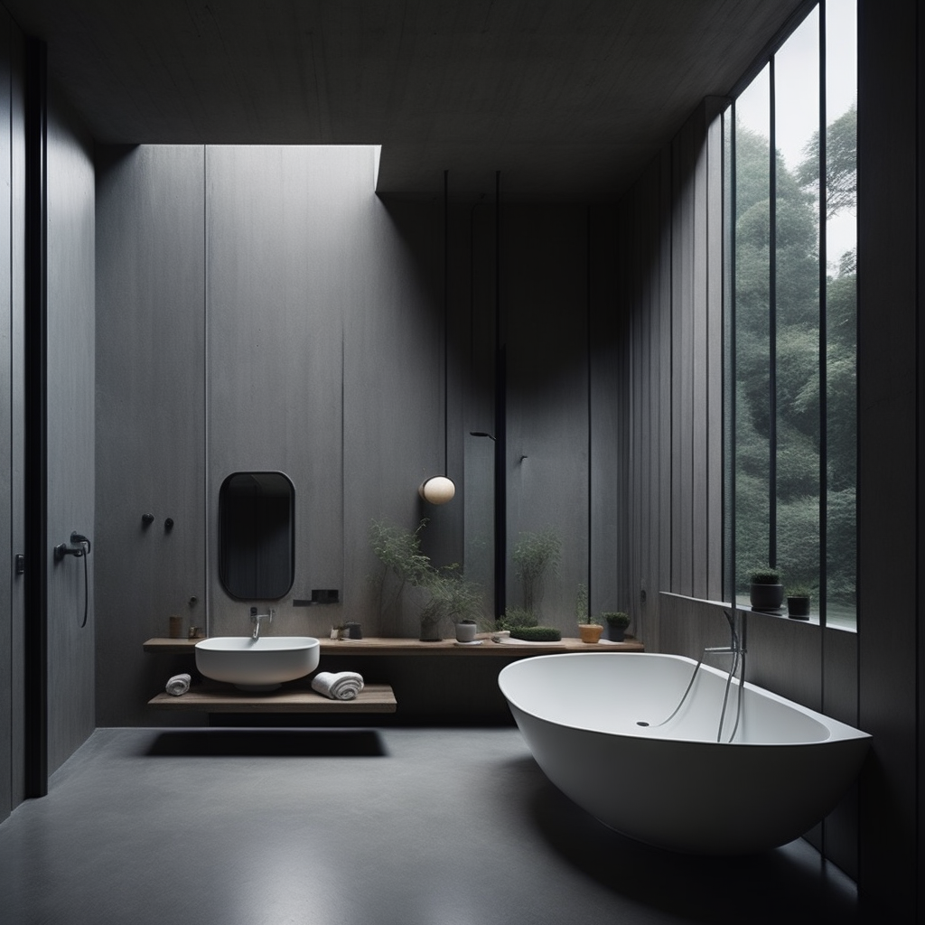 <lyco:brutalism style interior design:1.0>  brutalist design of bathrooms