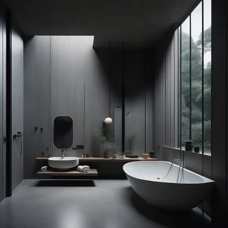 <lyco:brutalism style interior design:1.0> brutalist design of bathrooms
