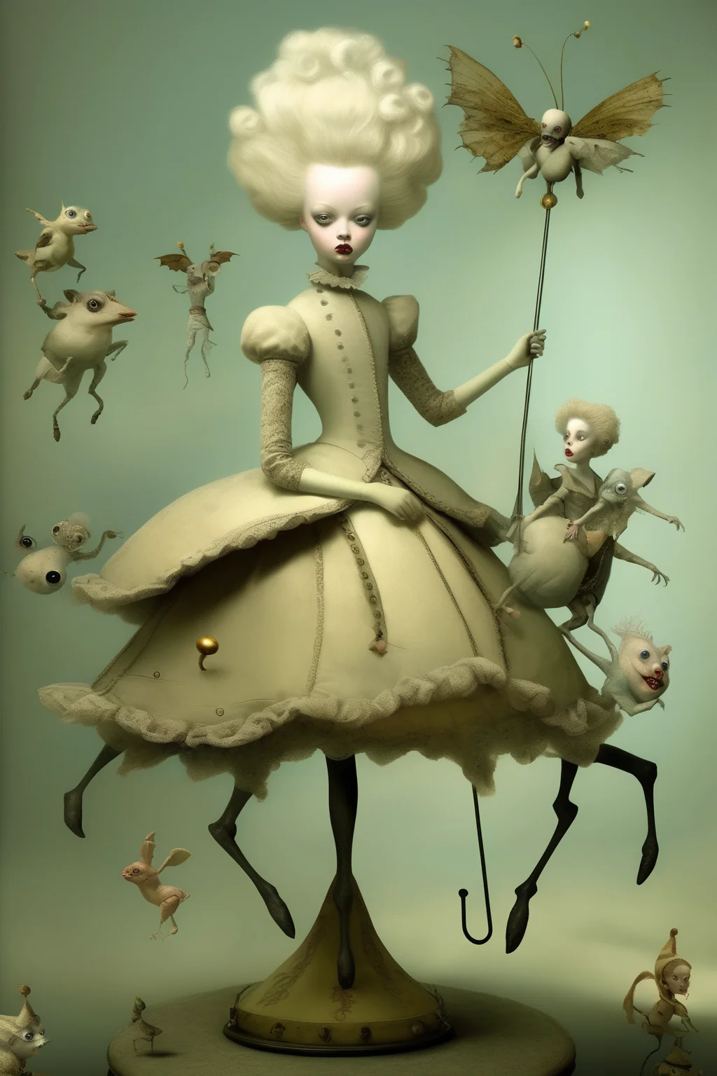 <lora:Ray Caesar Style:1>Ray Caesar Style - A vintage carousel with eerie creatures as the carousel animals