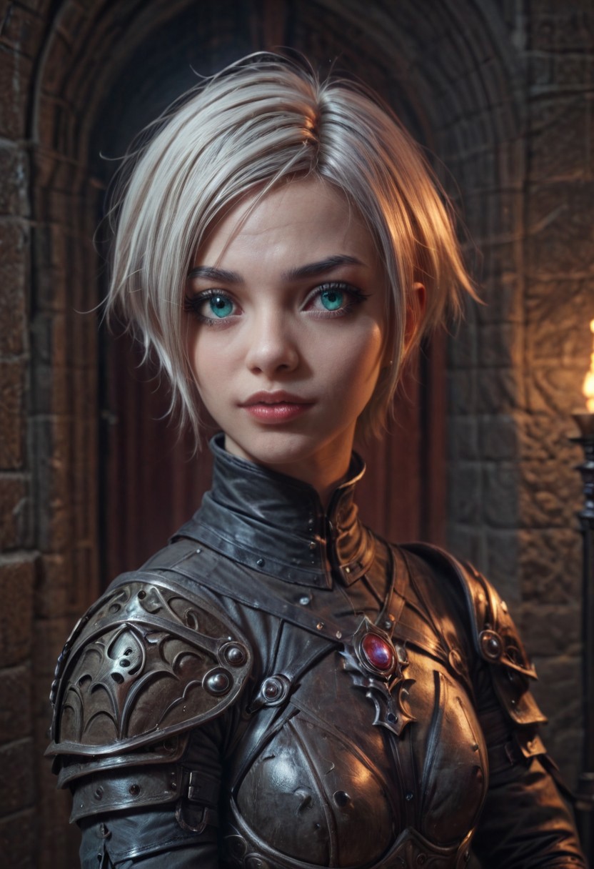 masterpiece, score_9, score_8_up, score_7_up, EasyNegative_v2, (looking at viewer:0.9), score_9, score_8, score_7, score_8_up, score_7_up, score_6_up, high resolution, (((1girl))), solo, short hair, white hair,   aqua eyes, full body, pretty face,  black leather armor, red trim, wielding a leather bullwhip, haunted castle, vampire slayer <lora:Pony_DetailV2.0:3> (best quality:1.1) 8k, sharp focus, anatomically correct, anatomically correct face, extremely detailed eyes, smooth edges, symmetrical eyes, symmetrical face, creepy, gothic,