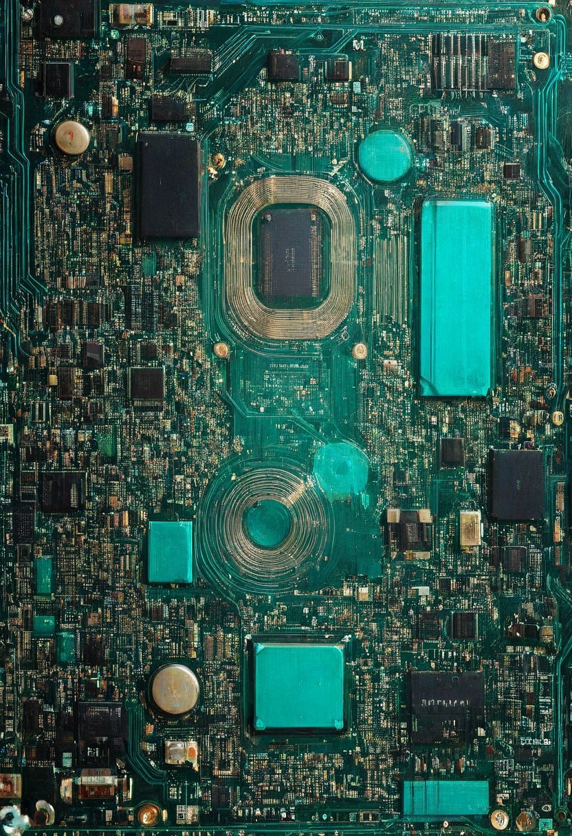 double exposure of opera diva Hatsune Miku with long floating aqua twintails singing high note merging with a printed circuit board of Yamaha electronics chip processor, <lora:DoubleExposure:1>, (head:1.8), <lora:The Phantom of the Opera style:1.5> The Phantom of the Opera style, <lora:loraeyesxl:0.4>