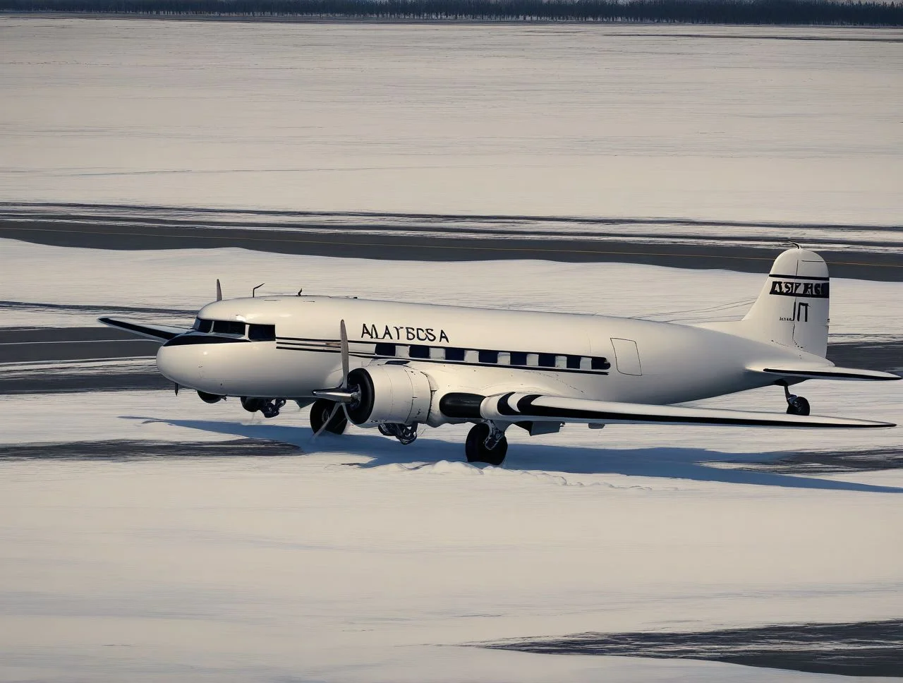 Douglas_DC-3, alaska_runway, snow, cinematic_scene, greg_rutkowski 
,masterpiece,best quality,amazing quality
 <lora:Mini list aircraft Illustrious V1:1>