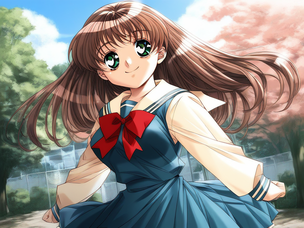 score_9, score_8_up, score_7_up, source_anime, rating_explicit, BREAK <lora:Sunohara_Suzuha_XL:0.9> Sunohara_Suzuha, brown hair, green eyes,  long hair,  medium breasts, smile,
1girl, solo, day, sky, tree, school uniform, outdoors, long sleeves, dress, skirt,