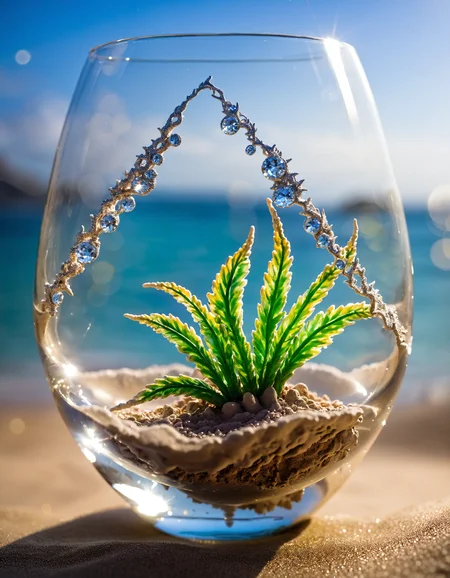 clay art art, a small plant in side a glass wine, shine bright like a diamond, find light in the beautiful sea
depth of field, very detailed texture