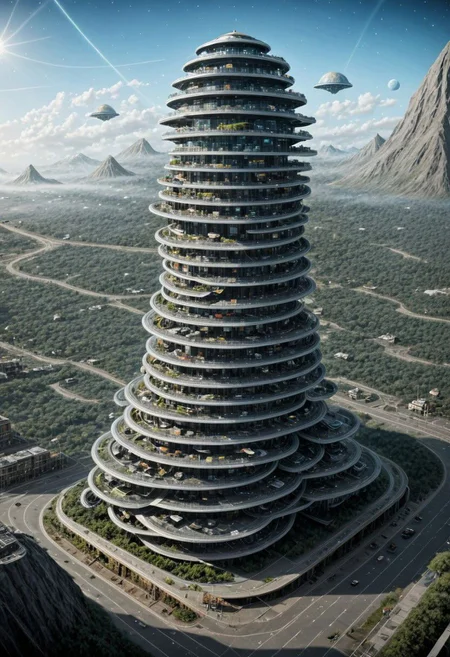 Future cities in glass domes, travel to alien colonies, colonial spaceships, detailed