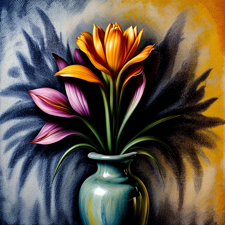 Authentic photographs featuring a vase brimming with vibrant GeorgiaOKeeffeFlowers flowers, (( orange theme)), capturing the vivid hues and water droplets cascading. A detailed close-up explores the intricate cleavage, employing ultra-realistic photography with a digital SLR. The composition is enhanced with professional color grading, ensuring a clean and sharply focused image. The photo shoot employs epic composition techniques, achieving ultra-realistic and hyper HD results, emphasizing intricate details through HDR and 8K resolution. <lora:difConsistency_detail:0.45> <lora:more_details:0.55> <lora:speedy1p5:1.15>