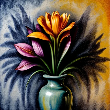 Authentic photographs featuring a vase brimming with vibrant GeorgiaOKeeffeFlowers flowers, (( orange theme)), capturing the vivid hues and water droplets cascading. A detailed close-up explores the intricate cleavage, employing ultra-realistic photography with a digital SLR. The composition is enhanced with professional color grading, ensuring a clean and sharply focused image. The photo shoot employs epic composition techniques, achieving ultra-realistic and hyper HD results, emphasizing intricate details through HDR and 8K resolution. <lora:difConsistency_detail:0.45> <lora:more_details:0.55> <lora:speedy1p5:1.15>
