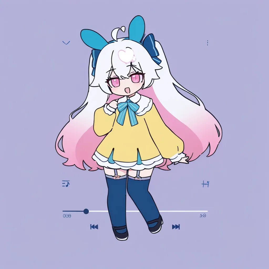1girl, 
yumenouchi chiharu, sakura \(39ra\), tyakomes, henreader, baku-p, daizu \(melon-lemon\), 
rabbit hole
quan, blue thighhighs, mary janes, yellow dress, long sleeves, pink eyes, heart, neck ribbon, puffy sleeves, hair bow, ribbon, white hair, solo, two side up, bow, animal ears, open mouth, full body, petticoat, heart ahoge, rabbit ears, ahoge, smile, dress, thighhighs, short dress, blue ribbon, puffy long sleeves, white background, looking at viewer, shoes, 
masterpiece, newest, absurdres, safe
 <lora:rabbit_hole:1>