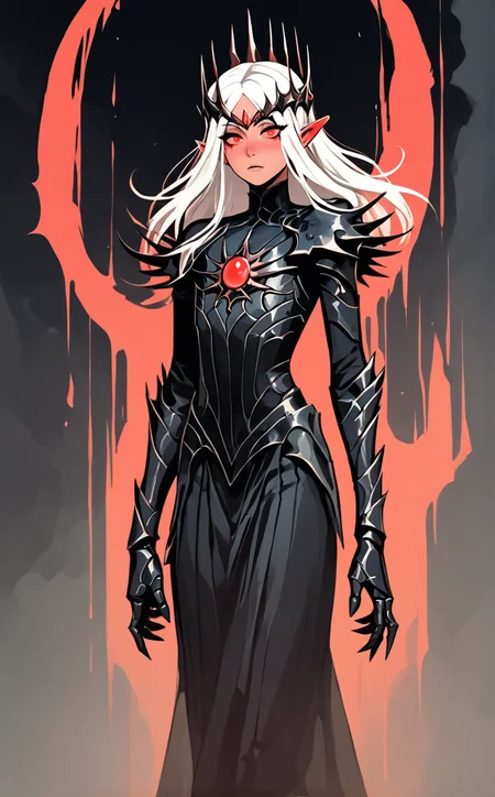 androgynous,1boy, fullbody, feminine male, trap,
beautiful face, red eyes, white hair, elf,
<lora:Sauron:1> sauron, solo, weapon, cape, black armor, gauntlets, spikes,
<lora:Gothic:1> red, black background, red outline,, score_9, score_8_up, score_7_up, score_6_up, score_5_up, score_4_up, BREAK, Magical girl outfit, microskirt,