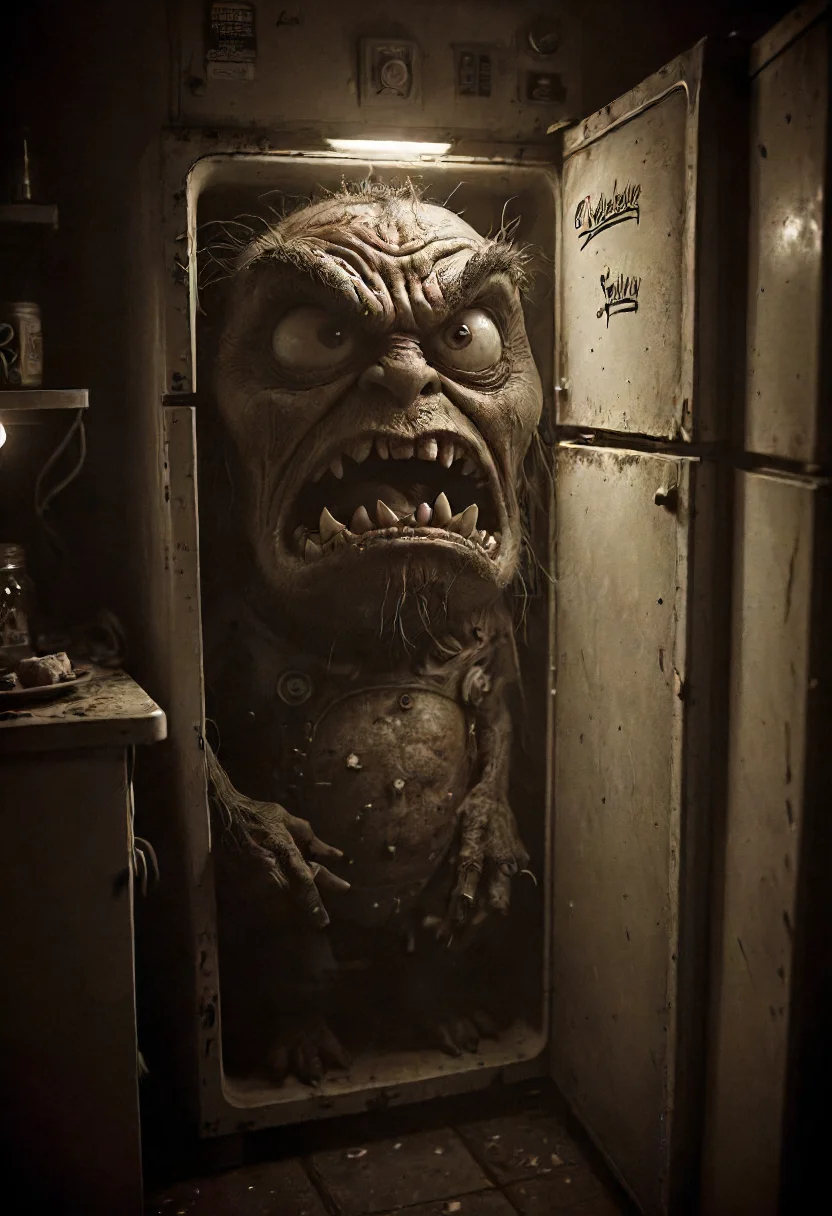 angry fridge , dim lights, detailed, perfect composition <lora:eldoria:0.8> eldoria