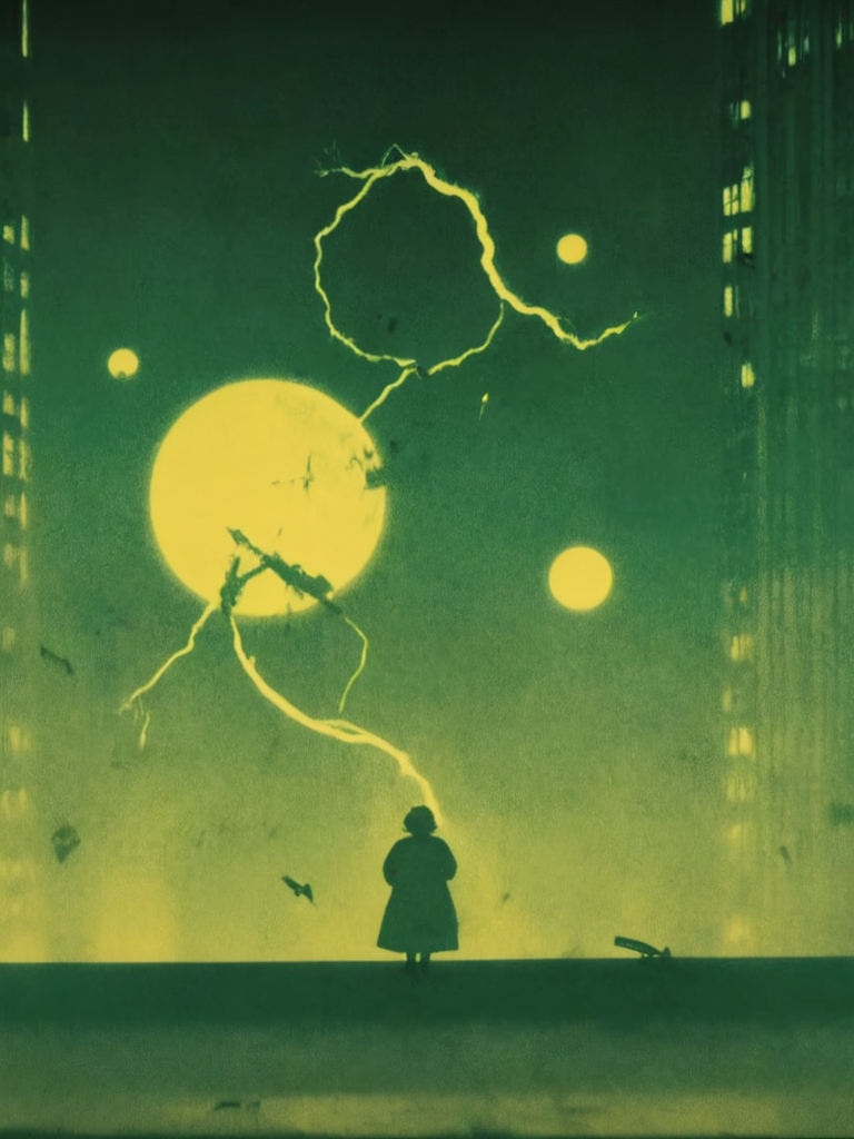 style sqrhmmr, a Metropolis (1927 film) minimalism silhouette painting of your overweight mom glowing yellow in green tint while her (gravitational pull:1.2) is laying waste to a supermarket, epic destruction, planetary misalignment, <lora:- SDXL - sqrhmmr _Square-Hammer_Style_V1.0:1> <lora:- SDXL_AI-Breaker_BaseXL_V2:.2>