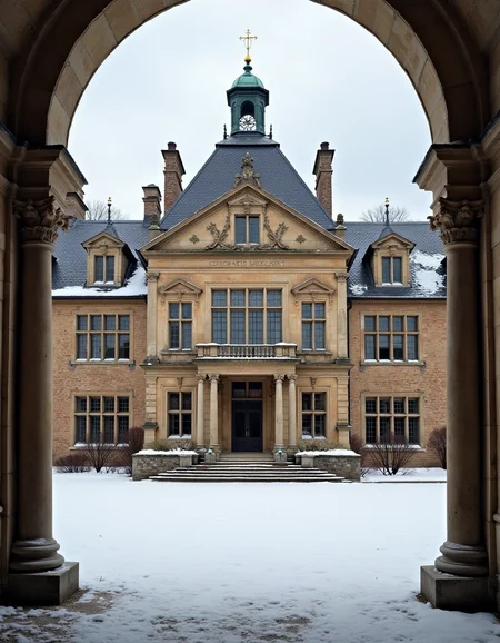 1800s, guilded age, guilded age mansion, stone, columns, snow on floor, cloudy sky, symmetrical view, beautiful architecture,
<lora:Albert_Edelfelt_-_naturalistic_style_and_Realist_approach_r1:1>