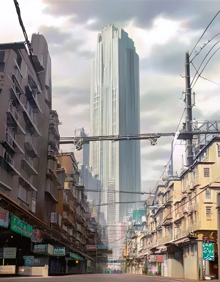masterpiece, best quality, newest, absurdres, highres, very awa, <lora:Cityscape-style-noobai-10-vpred>, city, building, scenery, tokyo \(city\), solo, cityscape, outdoors, real world location, sky, cloud, skyscraper, street, road, black hair, power lines, cloudy sky, anime screencap
