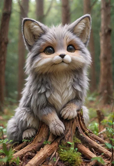 (full body:1.3),
Photo of National Geographic,
1 cute fluffy for hybrid of fox and fennec,
it is the most beautiful and wonderful thing, it behaves in a special way, subtly with a pose of great fierceness, adorable, cat ears, cat tail, fine and stylized body, eyes for lion,
eyes should be large and expressive, a moment of curiosity or playfulness.,
Capturing the essence of mischief,
perched stump, with wood chips,
showing love to the viewer,
surreal landscape, imagination swirling, dreamworld,
art by Agnes Cecile:0.8;,
by Phil Koch:0.4,
by greg rutkowski:0.6,
trending on artstation,
Pixar render,
(realistic:1), details down to every fluff,
(masterpiece:1.2), (best quality:1.2), sharp focus, (8k), beautiful, high quality, (hightres:1.1), detailed, extremely detailed, intricate, hyper detailed, illustration, soft lighting, high resolution, sharp detail, perfect lighting,
very dark focused flash photo, amazing quality, masterpiece, best quality, hyper detailed, ultra detailed, UHD, perfect anatomy, dof, hyper-realism, majestic, awesome, inspiring,
<lora:zhibi:0.8>,
<lora:OMG-Is-DucHaiten_v1.0:0.8>,
<lora:Cute_3D_Cartoon:0.4>,
<lora:Colorful_Fuzzy_Style:0.6>