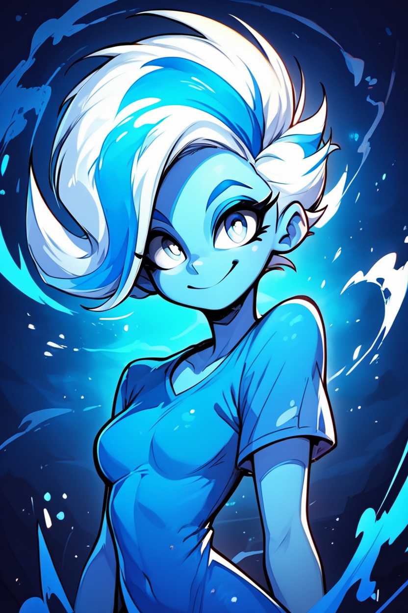score_9, score_8_up, score_8, medium breasts, (curvy), cute, eyelashes,       BREAK, ,  zzPhantasma, 1girl, colored skin, white hair, multicolored hair, short hair, white eyes, two-tone hair, blue skin, blue hair,  blue dress, short sleeves, blue theme, <lora:Phantasma_PDXL:0.8>,, BREAK, embedding:zPDXL, Expressiveh, ,,, <lora:EnergyCAT:1.0>, solo, smile, looking at viewer, aura, blue sky, ,,, <lora:SDXLFaeTastic2400:0.5>, <lora:Expressive_H-000001:0.4>,