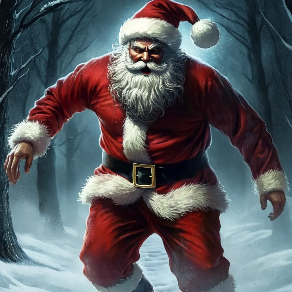 Horror-themed, <lora:Santa Claus:1.5>
Santa Claus a creepy demonic santa claus is running through the snow in Christmas Eve, Eerie, unsettling, dark, spooky, suspenseful, grim, highly detailed