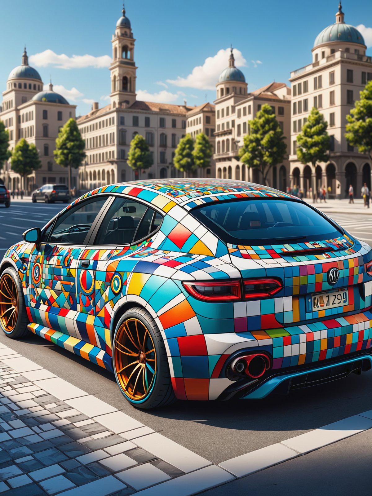 mad_colorful_mosaic car, city <lora:Colorful_Mosaic_SDXL:0.6>, (masterpiece:1.2), best quality