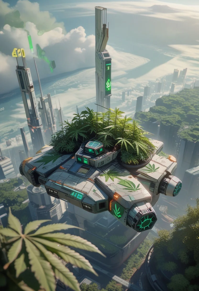lazyup7, 420futurism, megastructure, above clouds, foliage, green, mist, skyscrapers, organic, science fiction