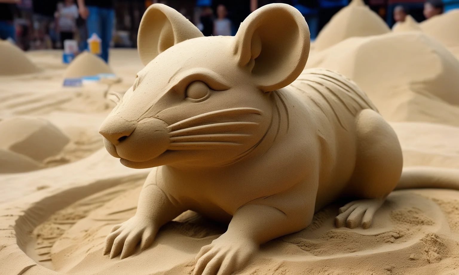 <lora:sandsculpturecd_xl-000006:0.8>,a statue of a rat made of sand on sandbeach,full body,sandsculpturecd_xl,sand sculpture,outdoors,chinese zodiac,cutie,cute,still life,animal statue,front view,facing viewer,looking at viewer,fine art,(Unbelievable Digital Artwork:1.3),CGSociety,ArtStation,master works, 8K, HDR, UHD, masterpiece, best quality, highly detailed, high resolution, finely detail, extremely detailed, ultra detailed, wallpaper