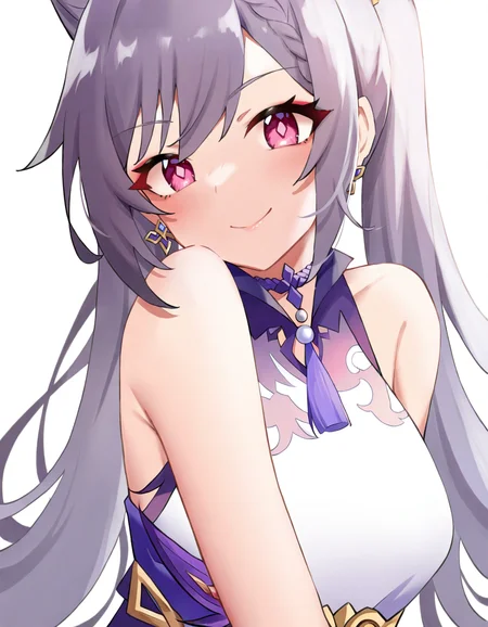 simple background,white background,looking at viewer,smile,keqing,1girl,, <lora:ruiruika:1.2>, masterpiece, best quality, very aesthetic, absurdres,newest, incredibly absurdres,