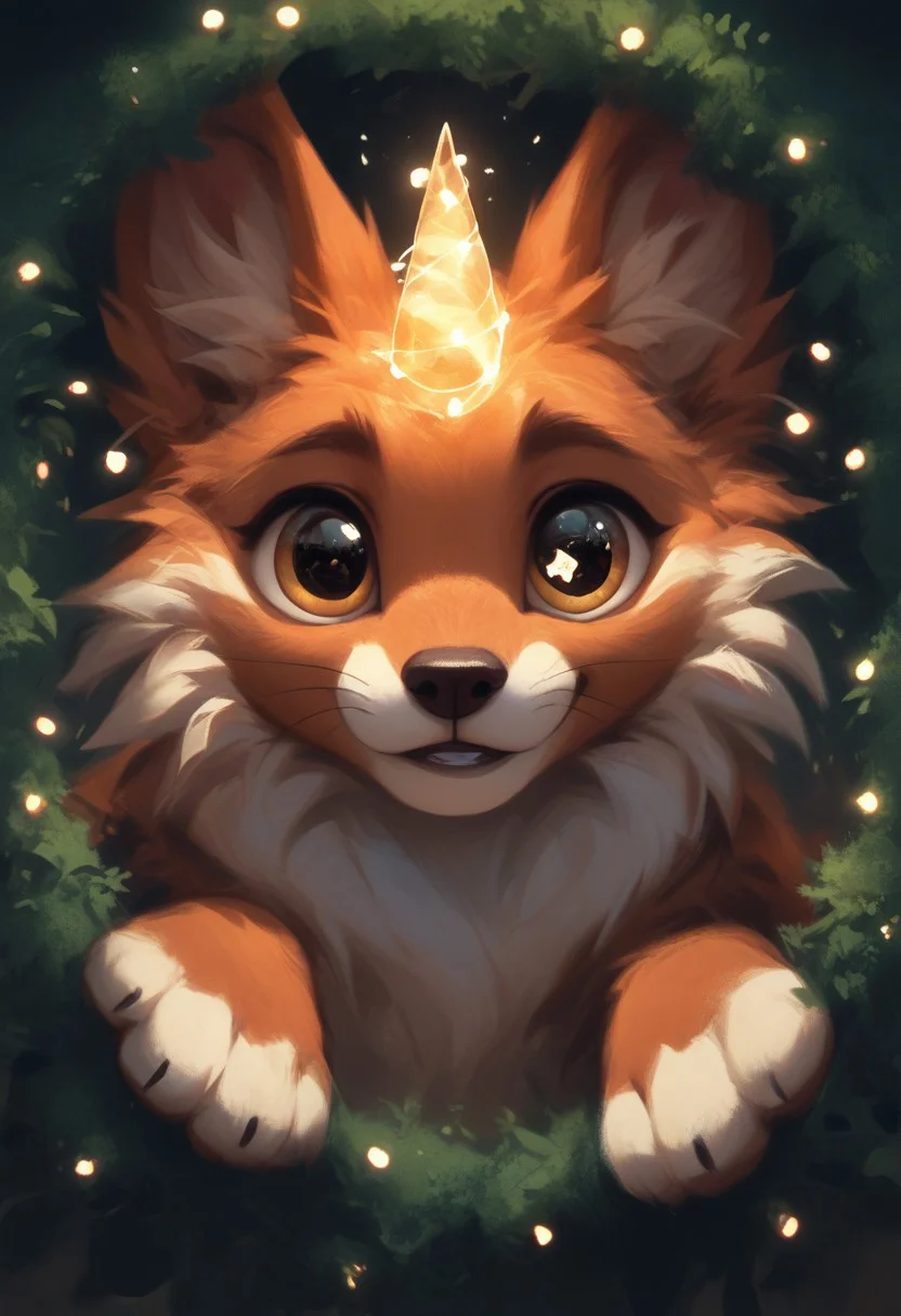 score_9, score_8_up, score_7_up, score_6_up, score_5_up, score_4_up, source_furry, fluffy_new_year, merry_furistmas, rating_safe, a whimsical creature with oversized, sparkling eyes peeking into the right side of a vertical canvas, its expression full of curiosity and mischief, as if it has stepped out of the artwork, in a vibrant and fantastical landscape filled with lush, colorful flora and twinkling lights, its fur a mesmerizing kaleidoscope of bright hues radiating a soft, ethereal glow, creating a magical atmosphere that invites the viewer into its delightful world of whimsy and wonder.